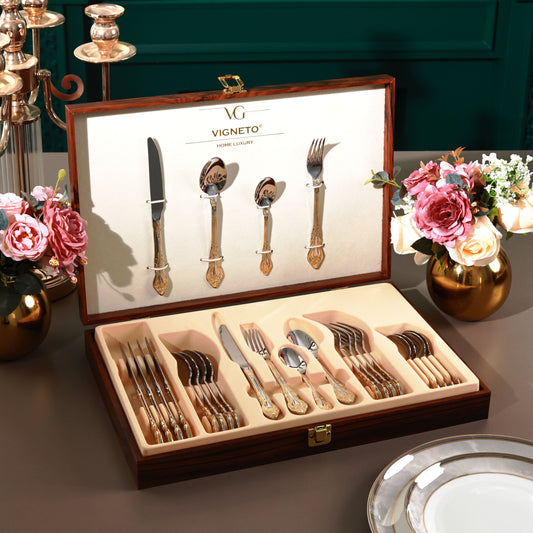 Royal Crest 24 Pcs Cutlery Set (Palace Collection, 24K Gold Plated)