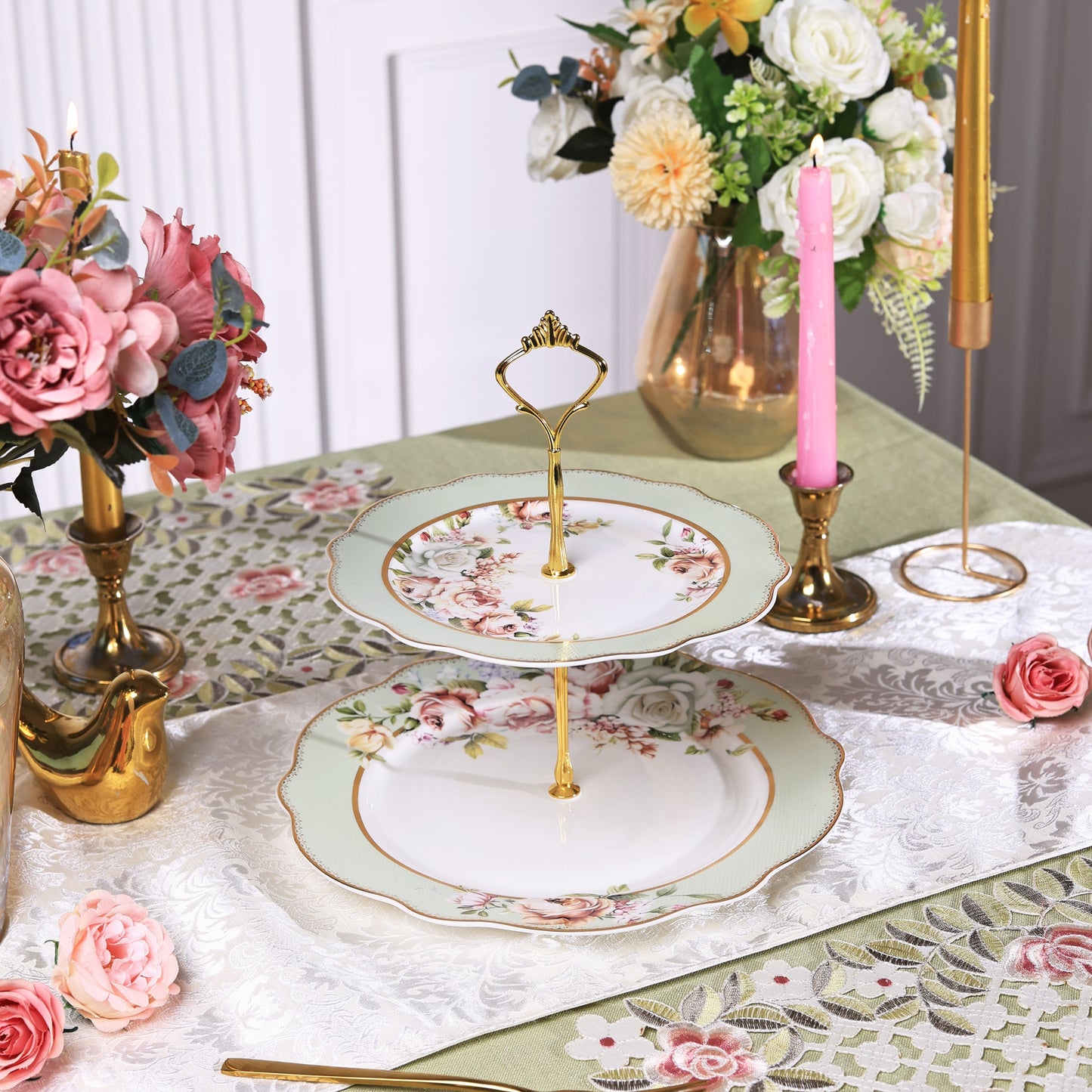 Pistachio Green Two Tier Dessert Stand