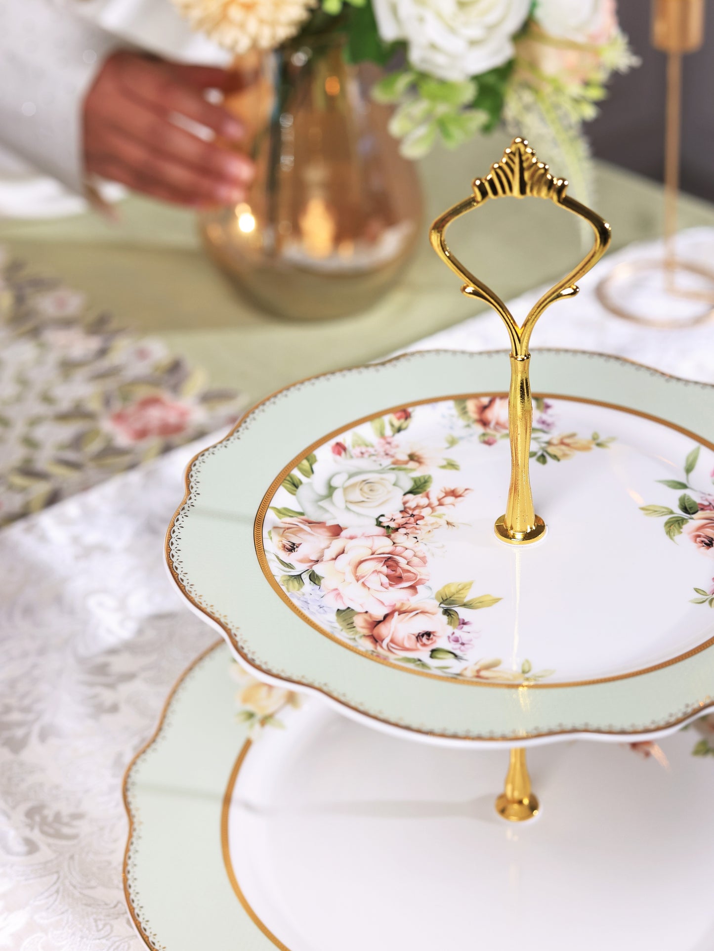 Pistachio Green Two Tier Dessert Stand