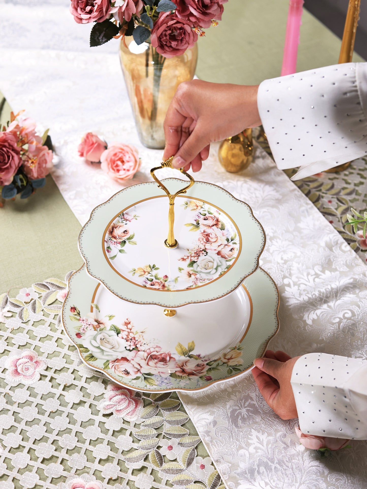 Pistachio Green Two Tier Dessert Stand