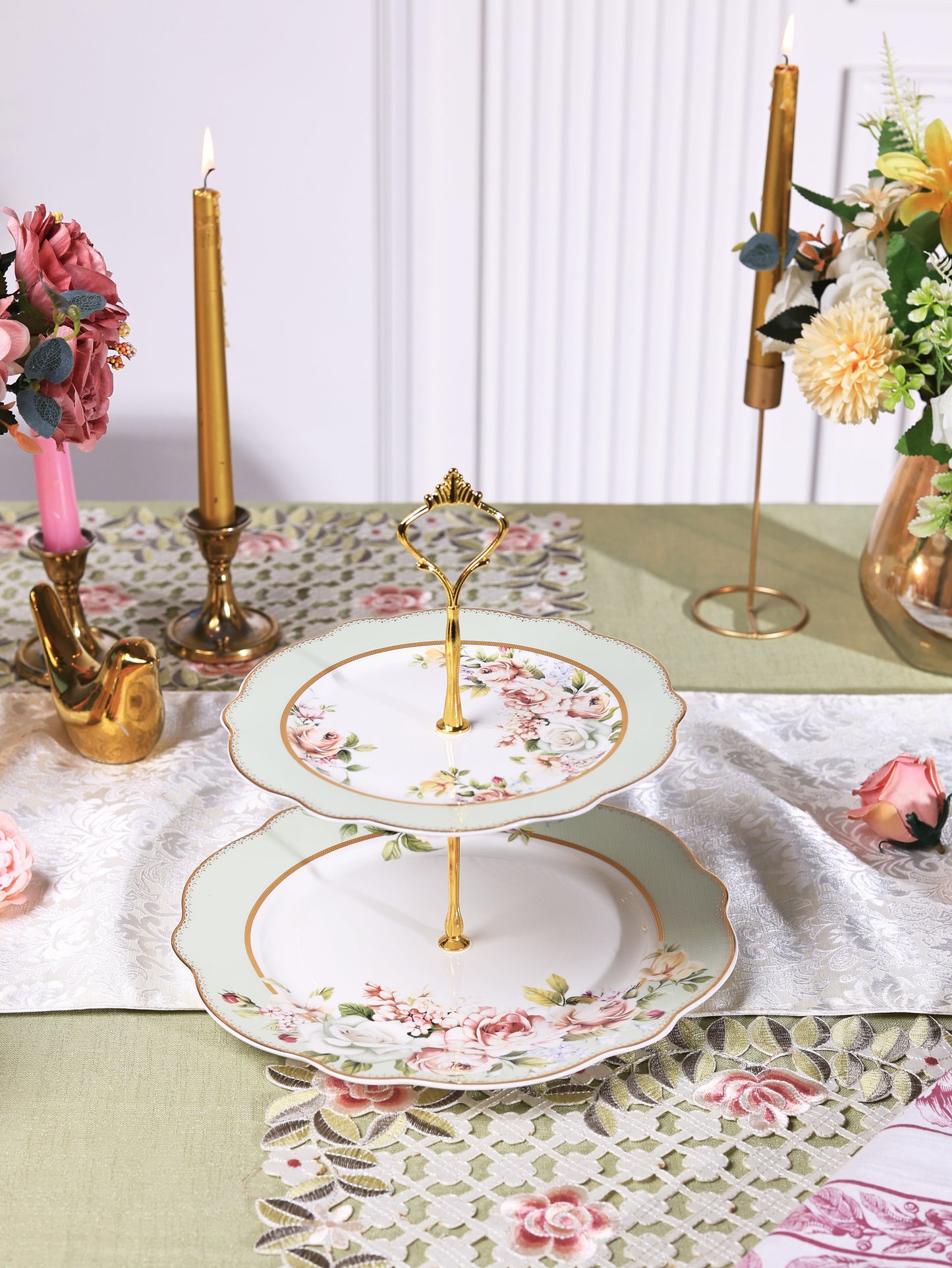 Pistachio Green Two Tier Dessert Stand