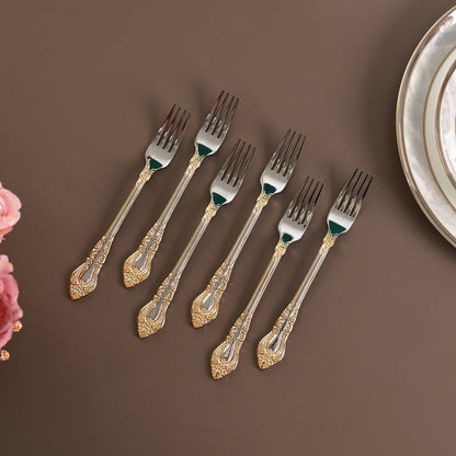 Royal Crest 6 Pcs Dinner Forks (Palace Collection, 24K Gold Plated)