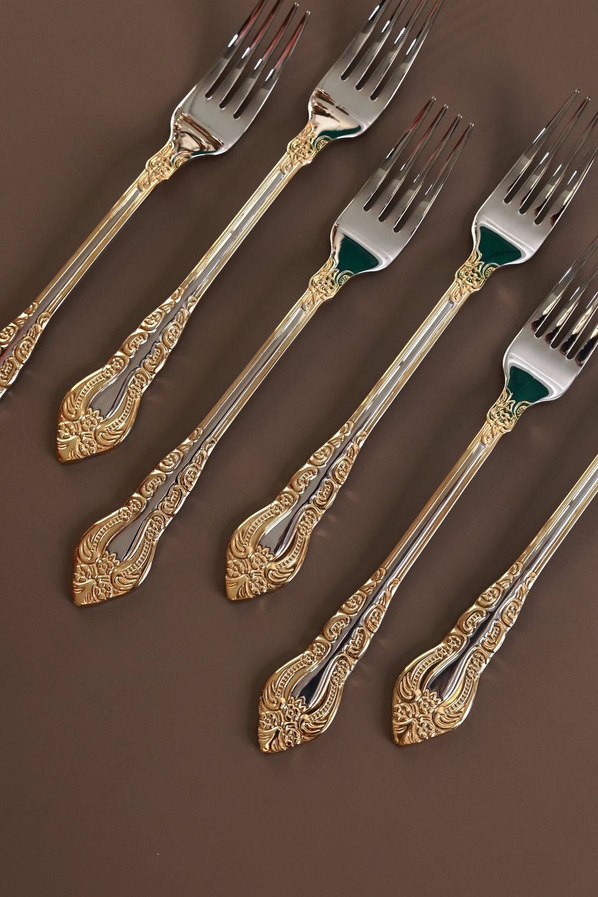 Royal Crest 6 Pcs Dinner Forks (Palace Collection, 24K Gold Plated)