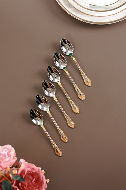 Royal Crest 6 Pcs Dessert Spoons (Palace Collection, 24K Gold Plated)