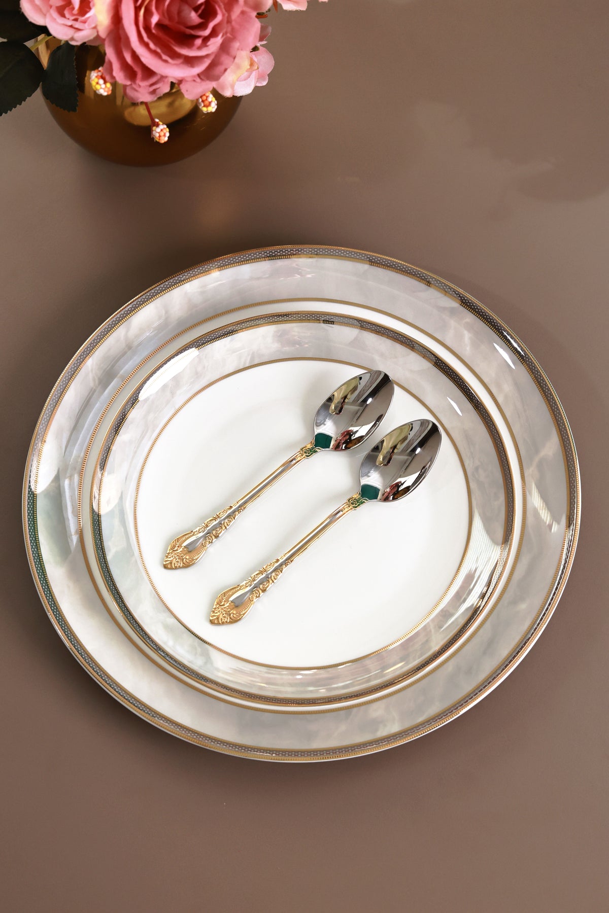 Royal Crest 6 Pcs Dessert Spoons (Palace Collection, 24K Gold Plated)