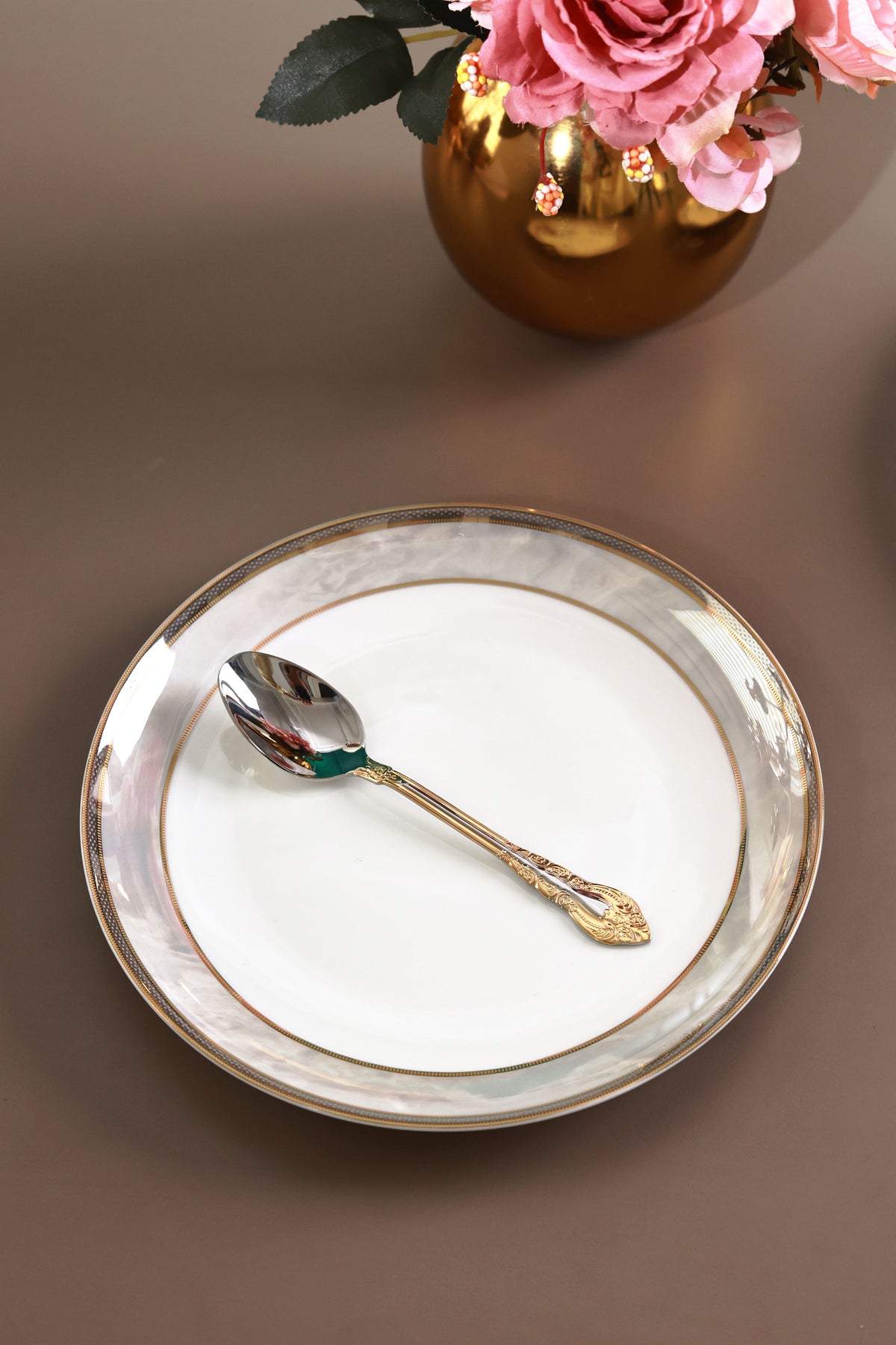 Royal Crest 6 Pcs Dessert Spoons (Palace Collection, 24K Gold Plated)