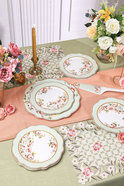 Pistachio Green 8 Pcs Snack Set (1 Serving Plate, 6 Quarter Plates, 1 Server) - Vigneto