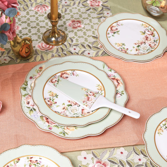 Pistachio Green 8 Pcs Snack Set (1 Serving Plate, 6 Quarter Plates, 1 Server) - Vigneto