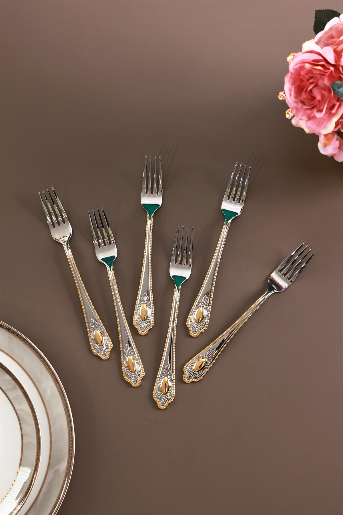 Empress Gold 6 Pcs Dinner Forks (Palace Collection, 24K Gold Plated)