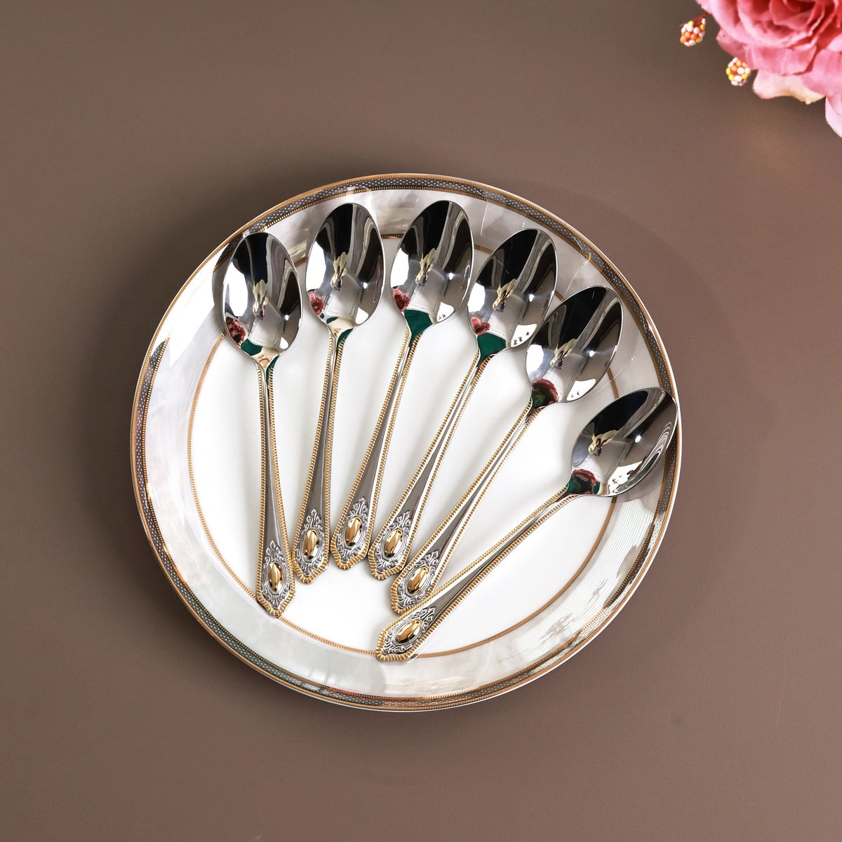 Empress Gold 6 Pcs Dessert Spoons (Palace Collection, 24K Gold Plated)