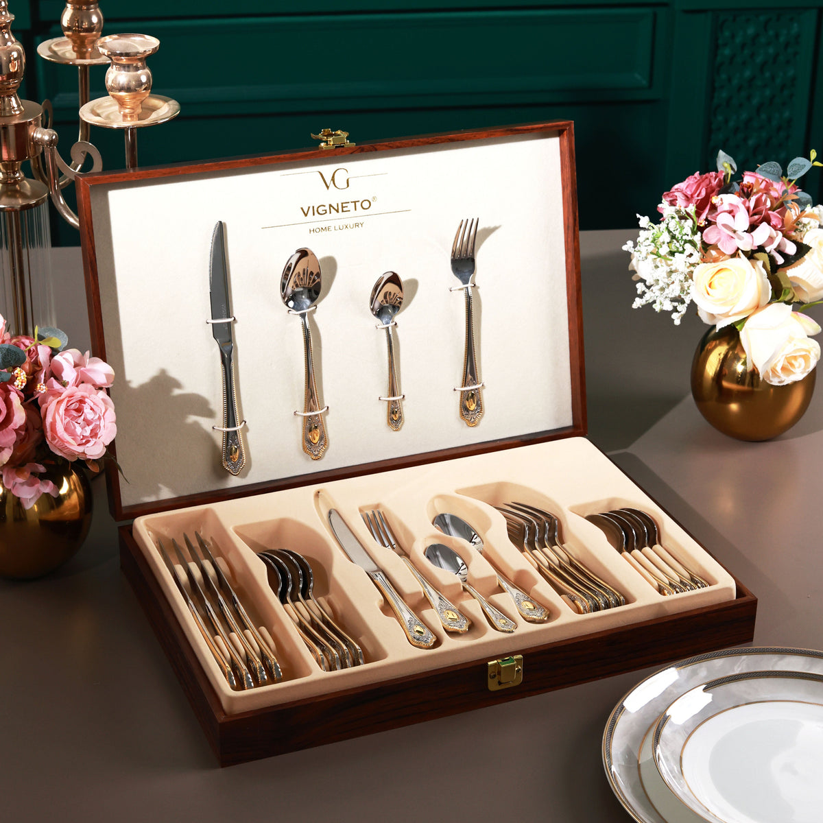 Empress Gold 24 Pcs Cutlery Set (Palace Collection, 24K Gold Plated)