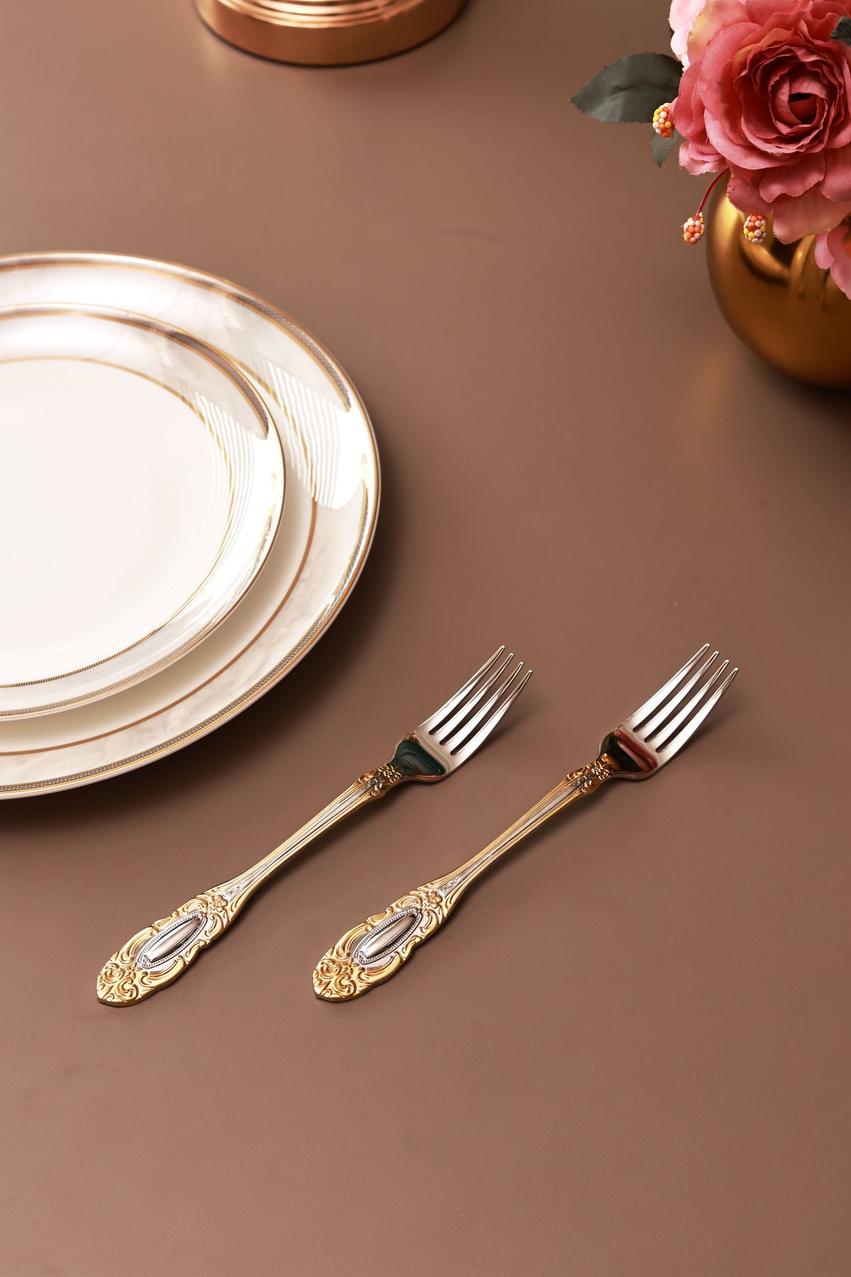 Regal Medallion 6 Pcs Dinner Forks (Palace Collection, 24K Gold Plated)