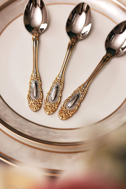 Regal Medallion 6 Pcs Dessert Spoons (Palace Collection, 24K Gold Plated)