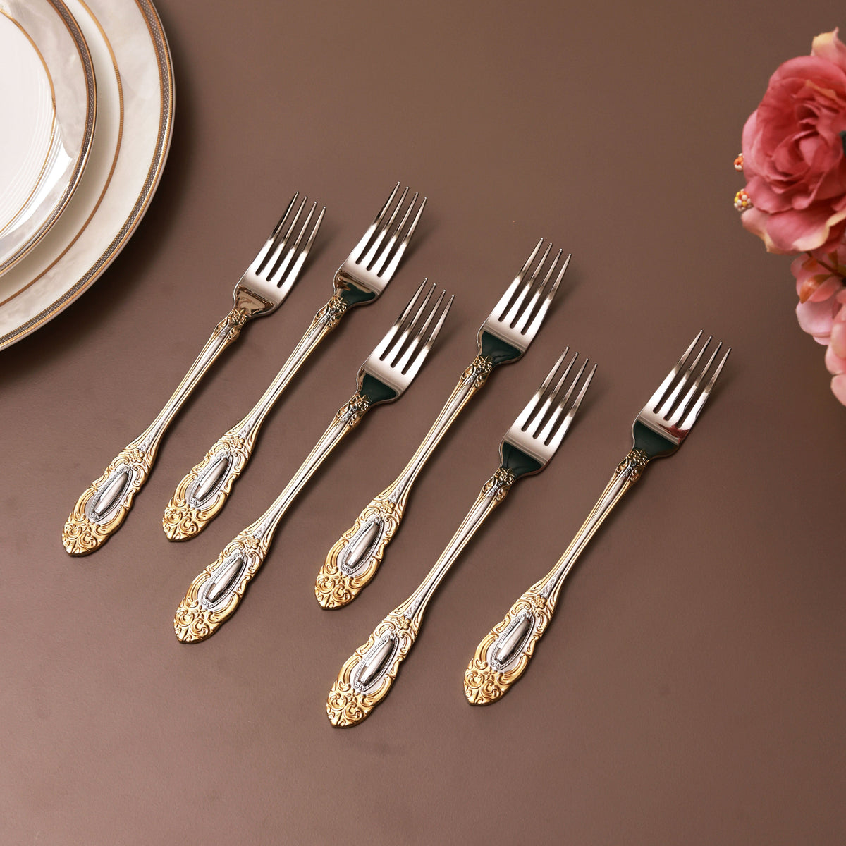 Regal Medallion 6 Pcs Dinner Forks (Palace Collection, 24K Gold Plated)