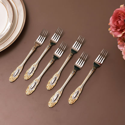 Regal Medallion 6 Pcs Dinner Forks (Palace Collection, 24K Gold Plated)