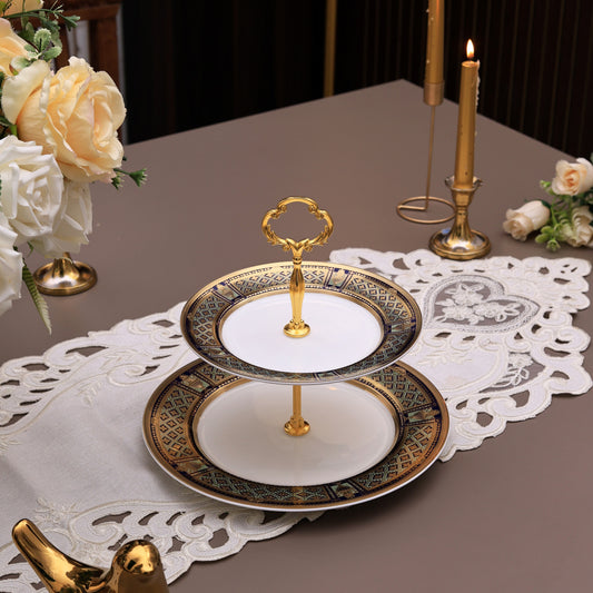 Tresor du Palais Two Tier Dessert Stand (Palace Collection, 24K Embossed Gold) - Vigneto