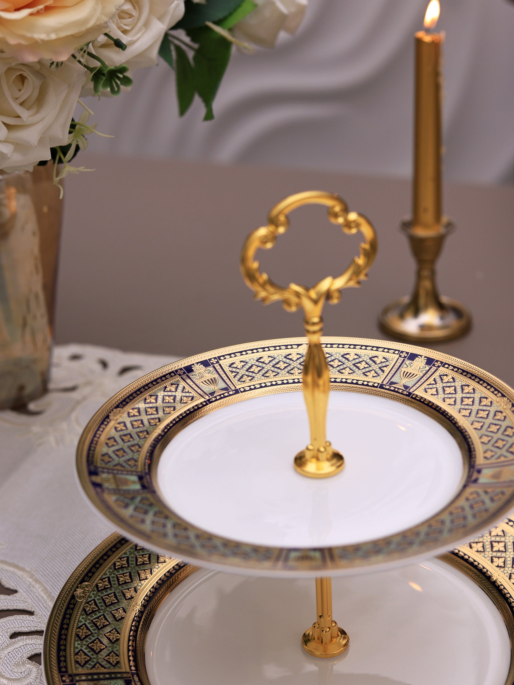 Tresor du Palais Two Tier Dessert Stand (Palace Collection, 24K Embossed Gold) - Vigneto
