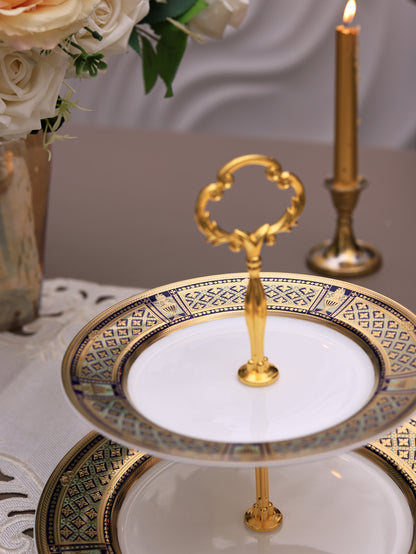 Tresor du Palais Two Tier Dessert Stand (Palace Collection, 24K Embossed Gold) - Vigneto