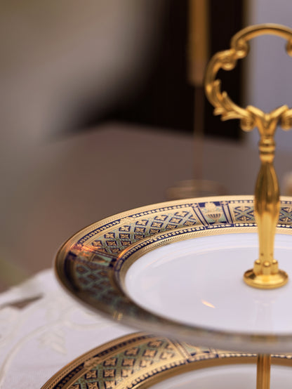Tresor du Palais Two Tier Dessert Stand (Palace Collection, 24K Embossed Gold) - Vigneto