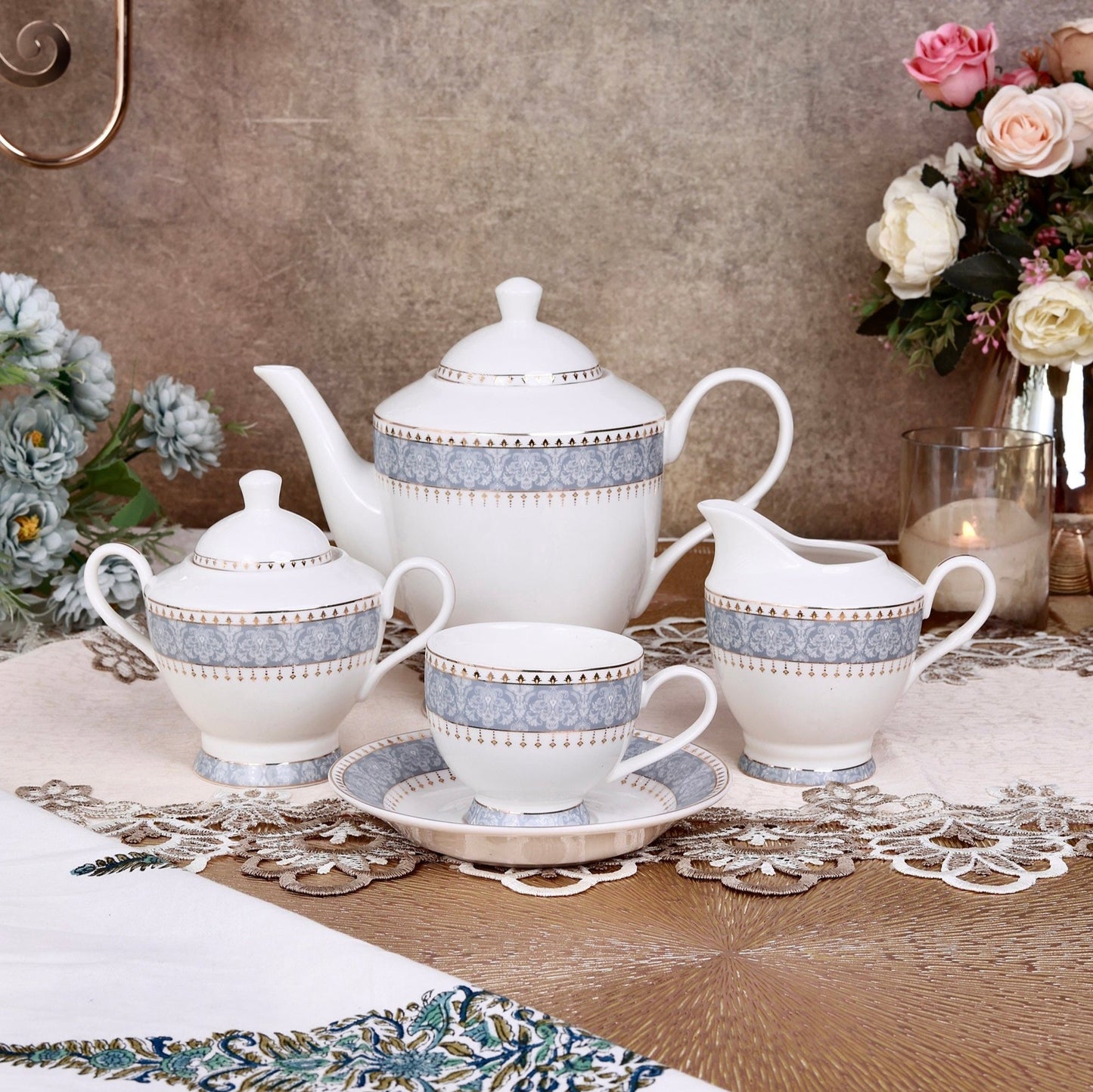 Georgian Blue 15 Pcs Tea Set