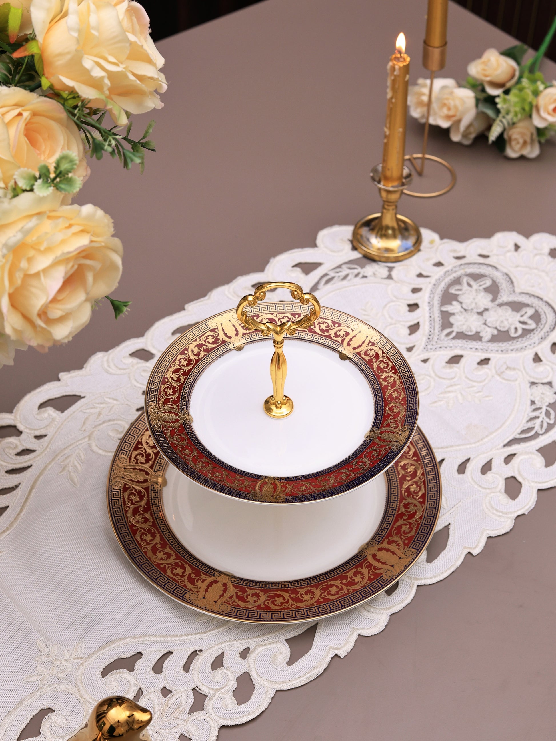 Crown Imperial Two Tier Dessert Stand (Palace Collection, 24K Embossed Gold) - Vigneto