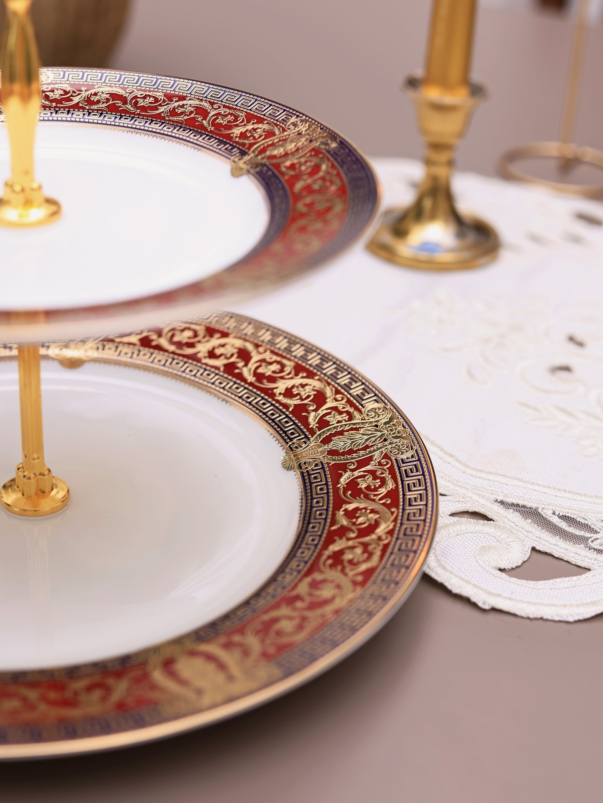 Crown Imperial Two Tier Dessert Stand (Palace Collection, 24K Embossed Gold) - Vigneto