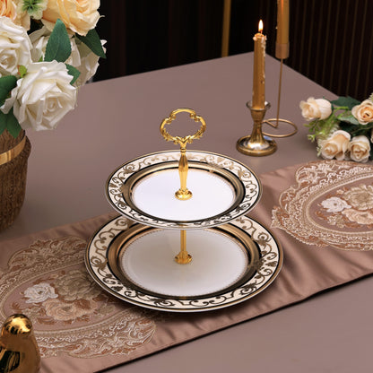 Gilded Realm Two Tier Dessert Stand (Palace Collection, 24K Embossed Gold) - Vigneto