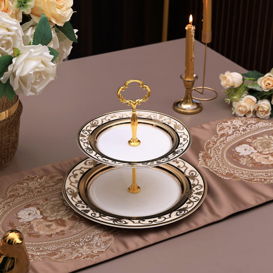 Gilded Realm Two Tier Dessert Stand (Palace Collection, 24K Embossed Gold) - Vigneto