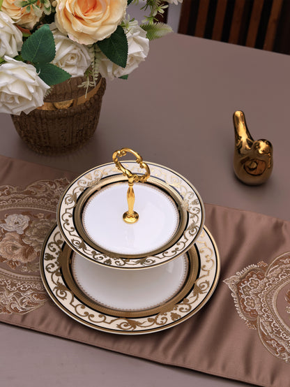 Gilded Realm Two Tier Dessert Stand (Palace Collection, 24K Embossed Gold) - Vigneto