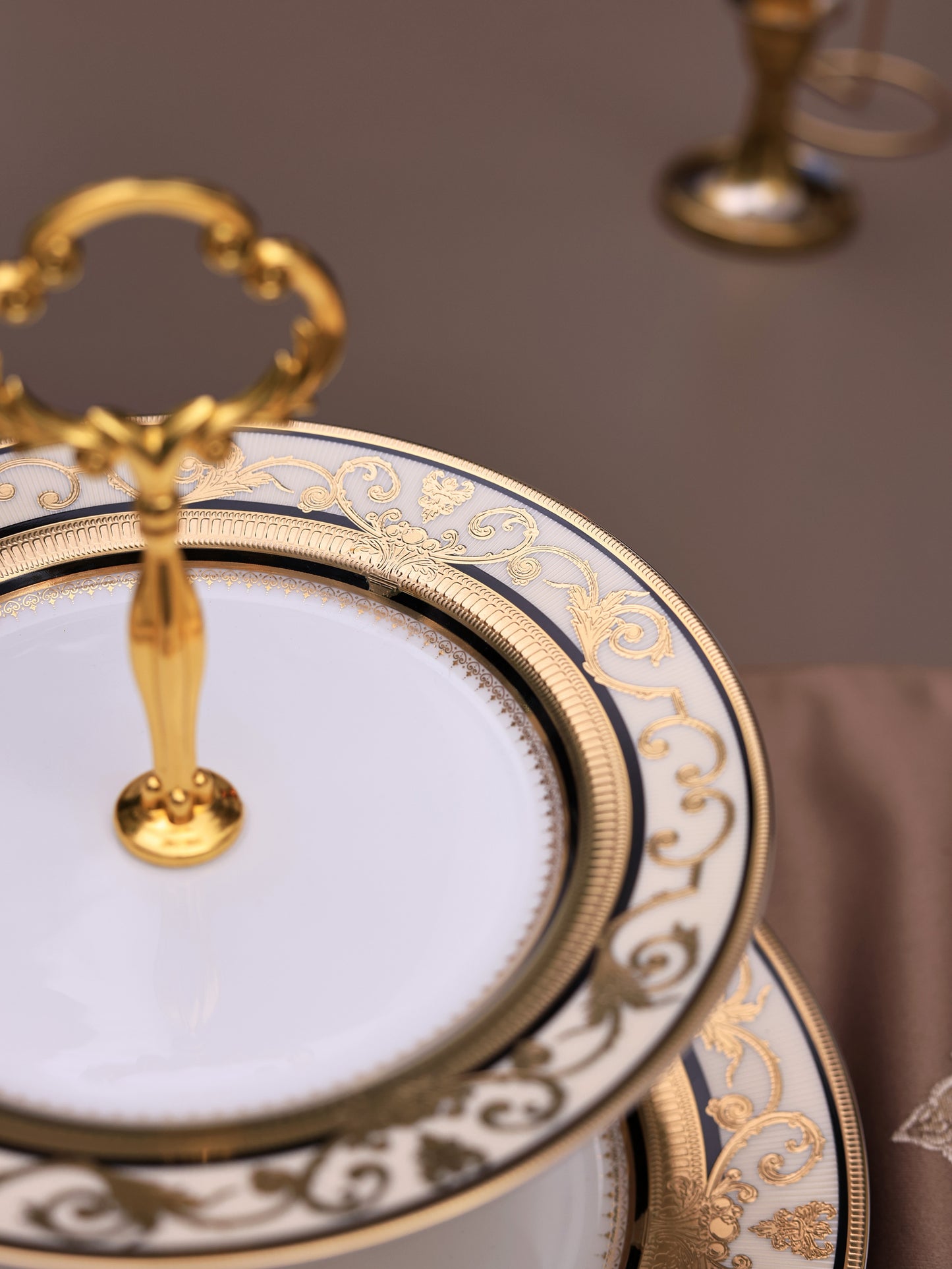 Gilded Realm Two Tier Dessert Stand (Palace Collection, 24K Embossed Gold) - Vigneto