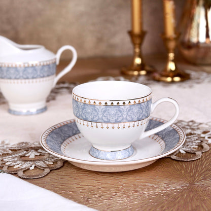 Georgian Blue Cup and Saucer Set (6 Cups and 6 Saucers)