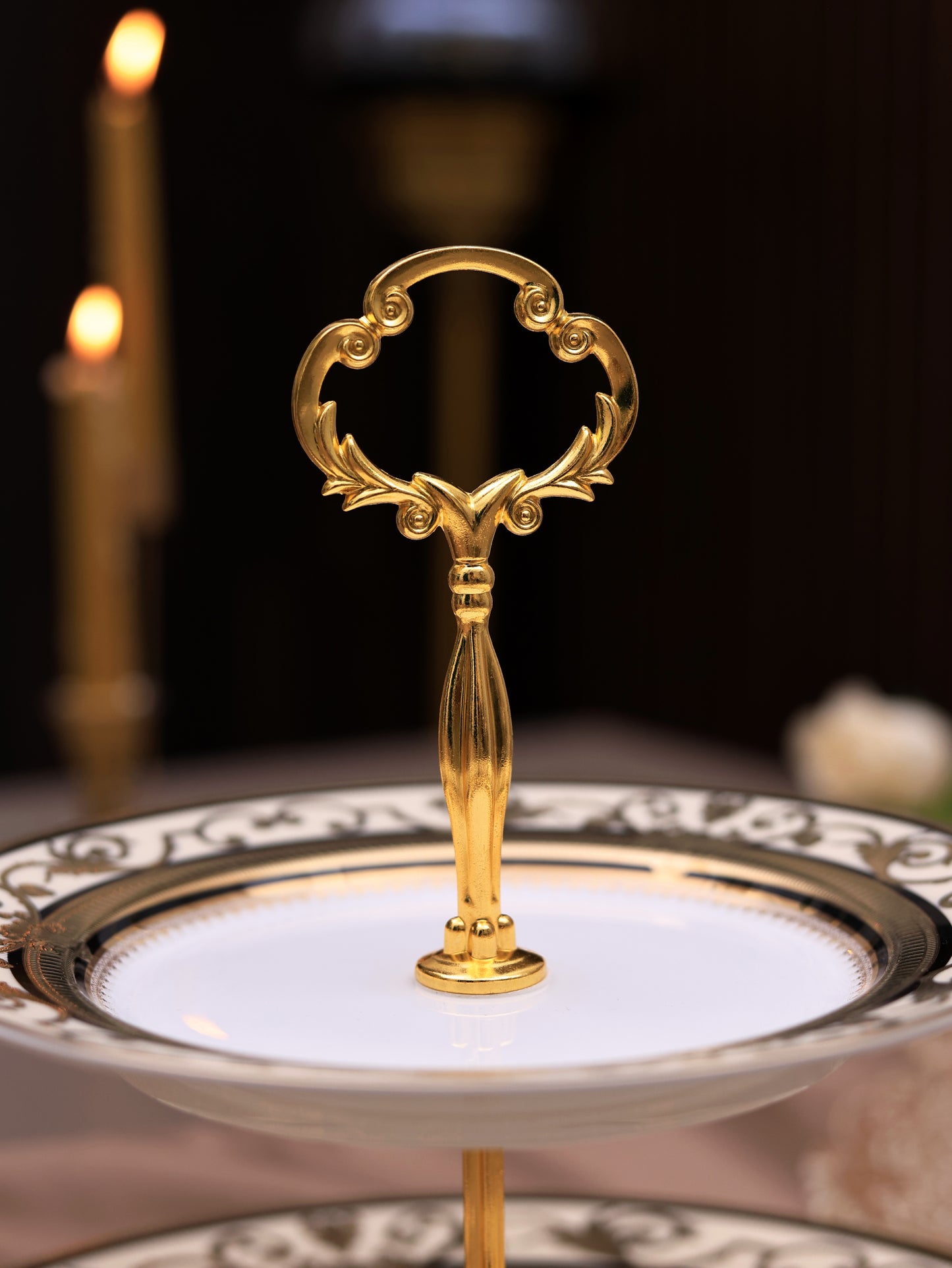 Gilded Realm Two Tier Dessert Stand (Palace Collection, 24K Embossed Gold) - Vigneto