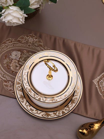 Gilded Realm Two Tier Dessert Stand (Palace Collection, 24K Embossed Gold) - Vigneto