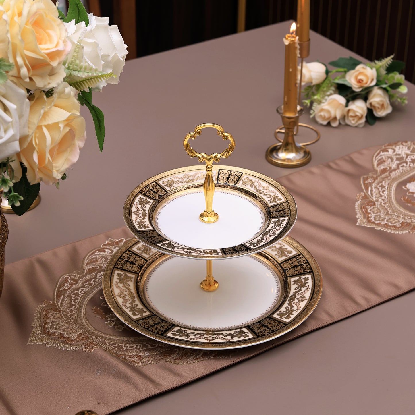 Chateau d'Or Two Tier Dessert Stand (Palace Collection, 24K Embossed Gold) - Vigneto