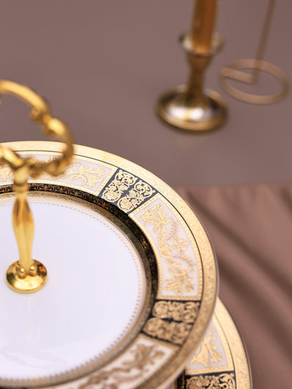 Chateau d'Or Two Tier Dessert Stand (Palace Collection, 24K Embossed Gold) - Vigneto