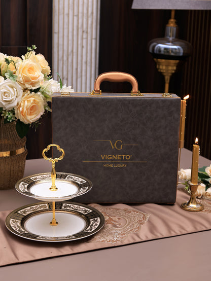 Chateau d'Or Two Tier Dessert Stand (Palace Collection, 24K Embossed Gold) - Vigneto