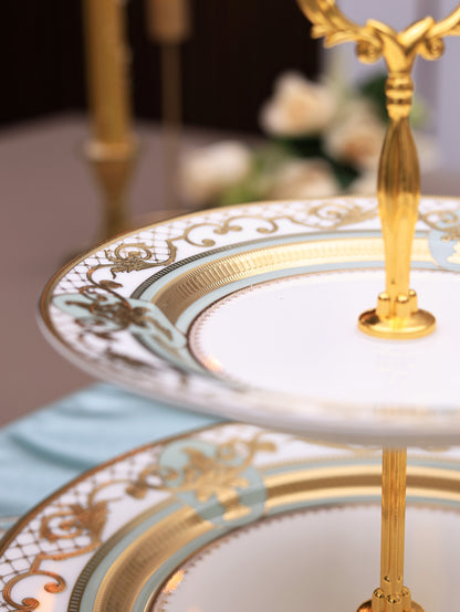 Palace Verde Two Tier Dessert Stand (Palace Collection, 24K Embossed Gold) - Vigneto
