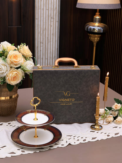 Crown Imperial Two Tier Dessert Stand (Palace Collection, 24K Embossed Gold) - Vigneto