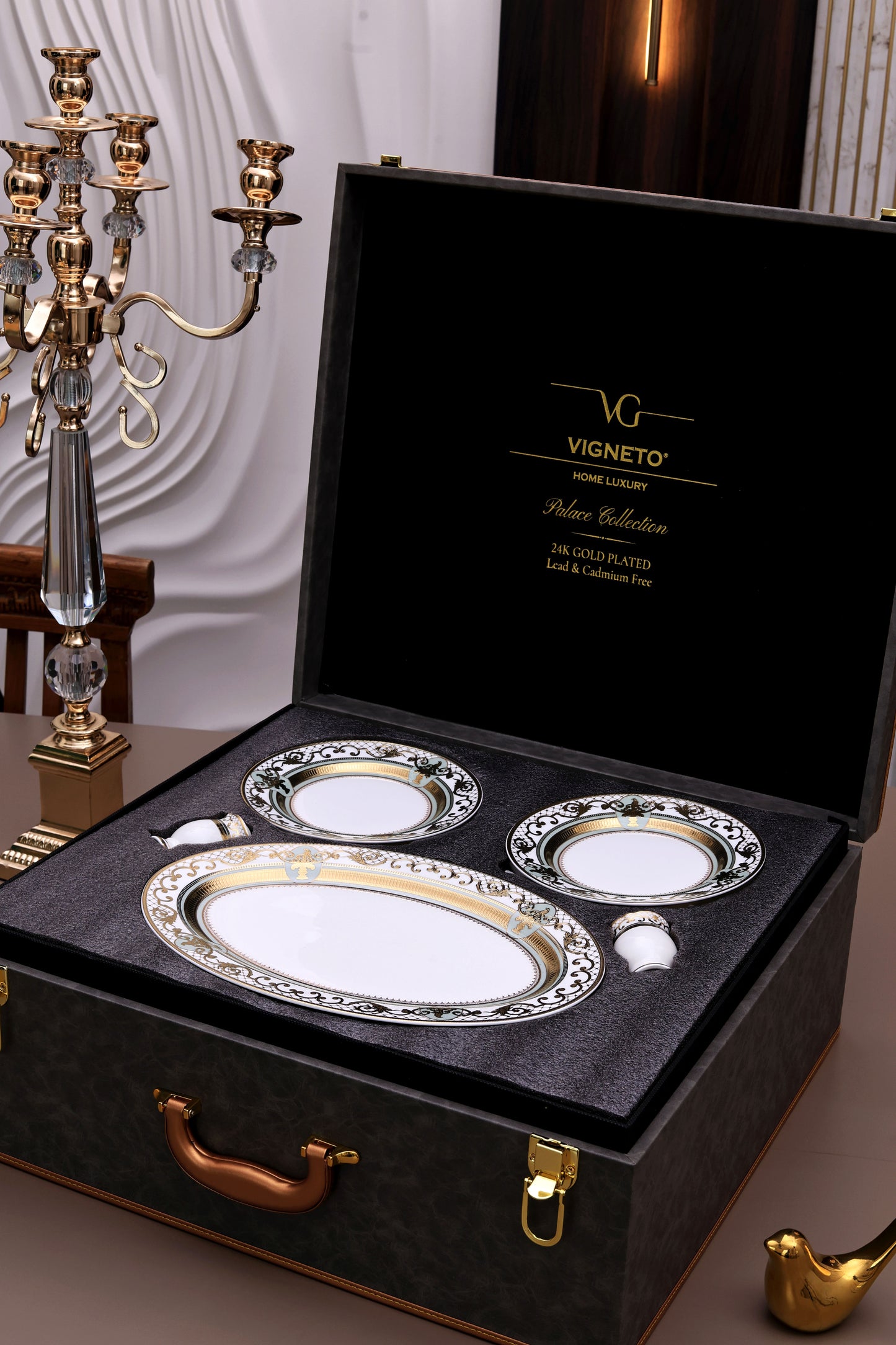 Palace Verde 58 Pcs Dinner Set (Palace Collection, 24K Embossed Gold) - Vigneto