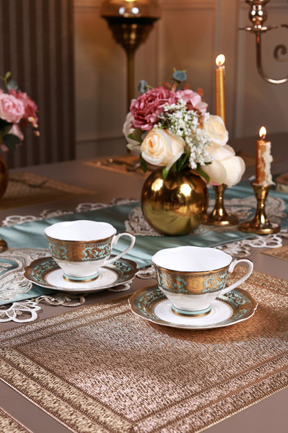 Rococo Majeste Cup and Saucer Set (Set of 6, Palace Collection, 24K Embossed Gold)