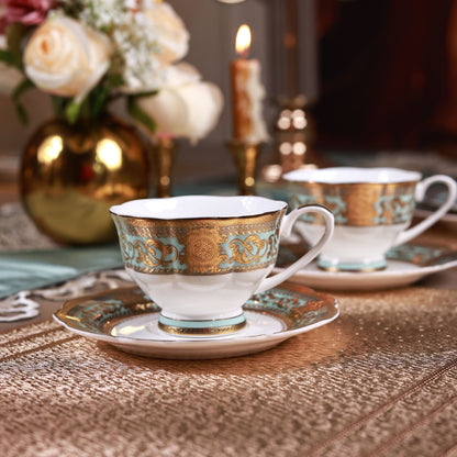 Rococo Majeste Cup and Saucer Set (Set of 6, Palace Collection, 24K Embossed Gold)