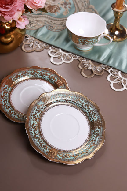Rococo Majeste Cup and Saucer Set (Set of 6, Palace Collection, 24K Embossed Gold)