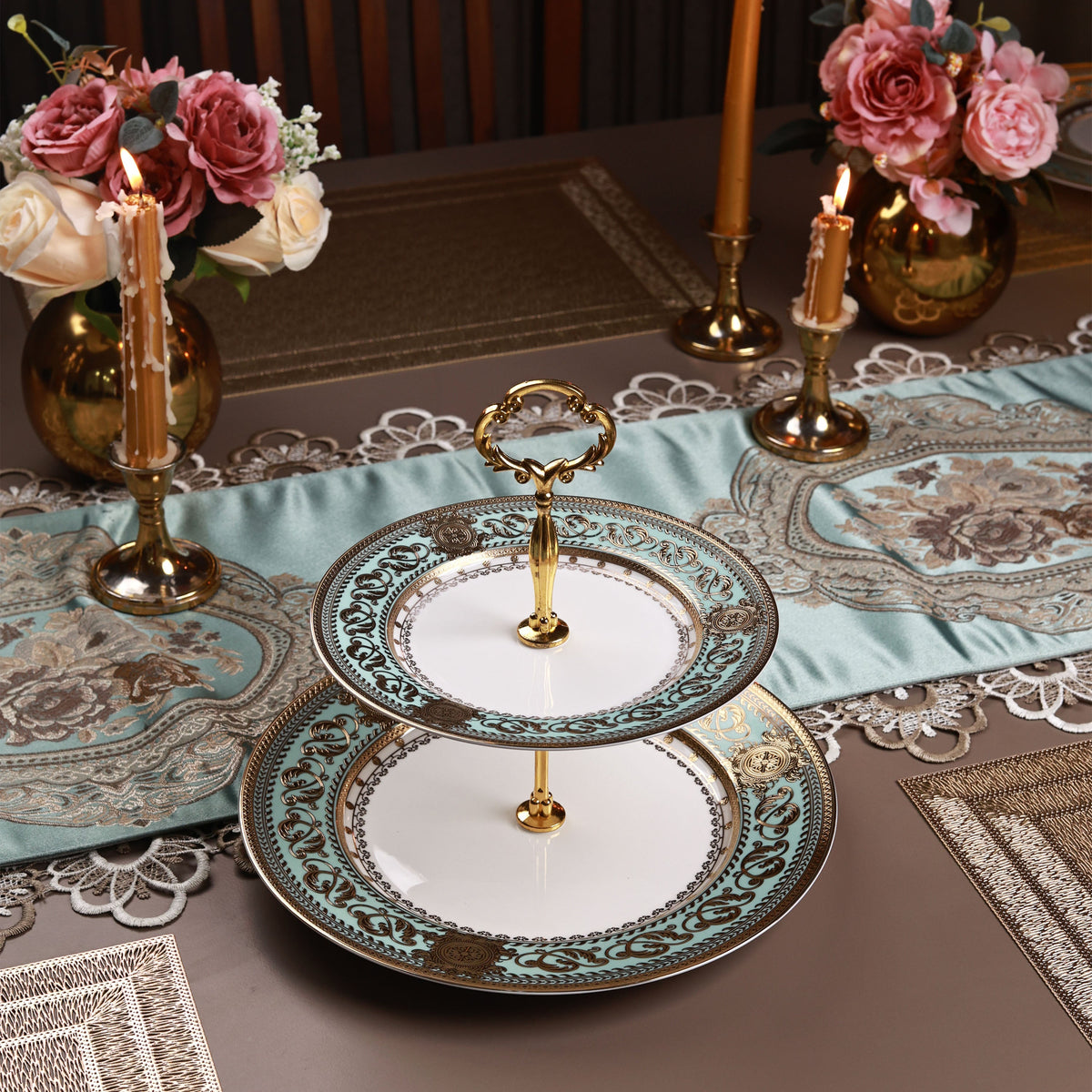 Rococo Majeste Two Tier Dessert Stand (Palace Collection, 24K Embossed Gold)