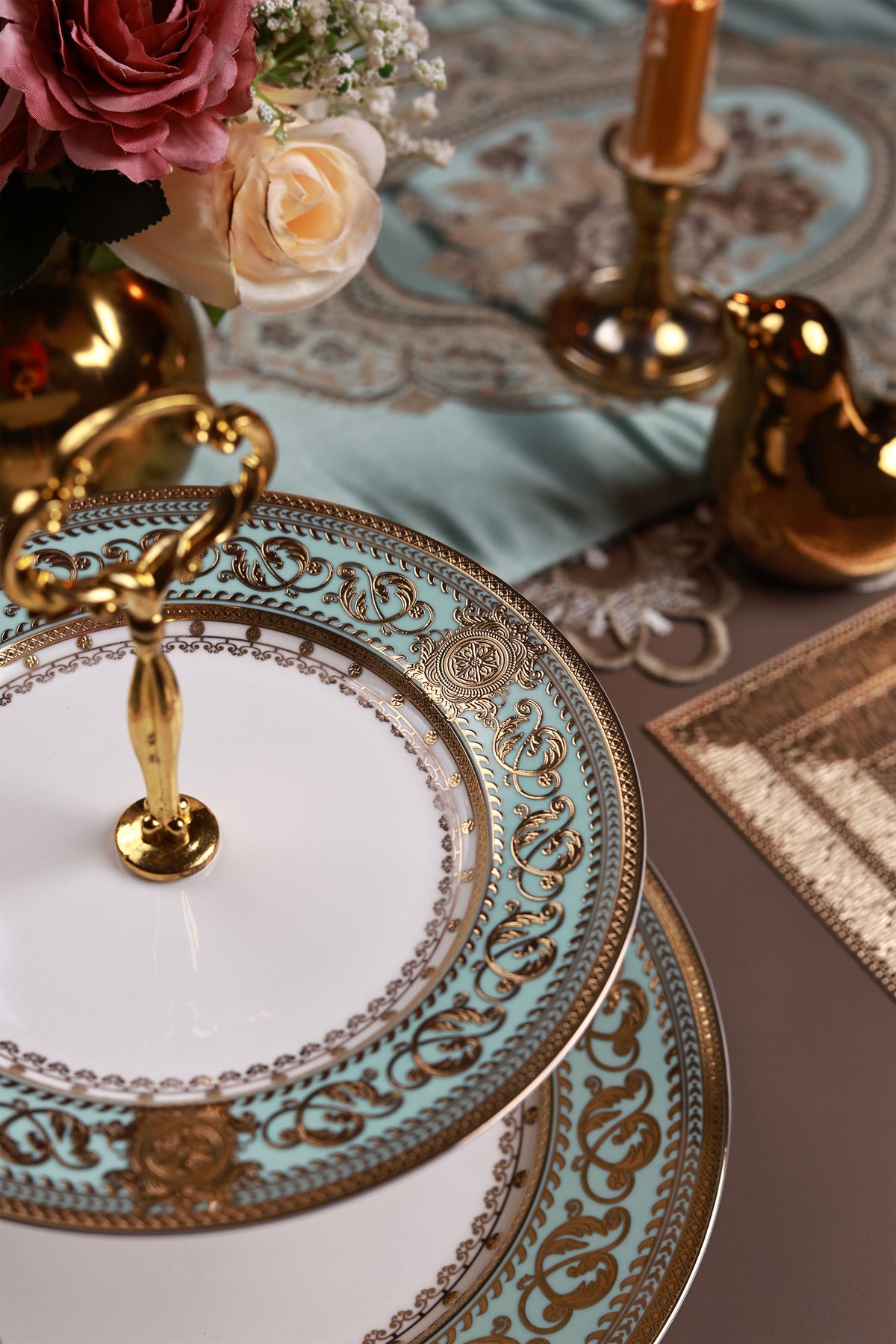 Rococo Majeste Two Tier Dessert Stand (Palace Collection, 24K Embossed Gold)