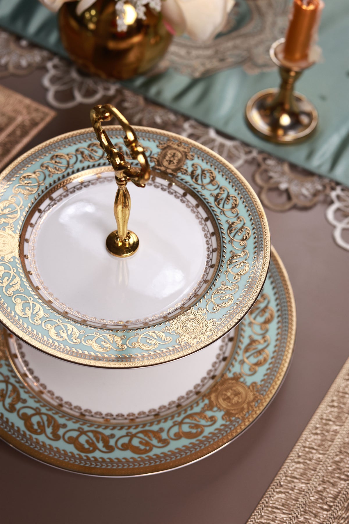 Rococo Majeste Two Tier Dessert Stand (Palace Collection, 24K Embossed Gold)