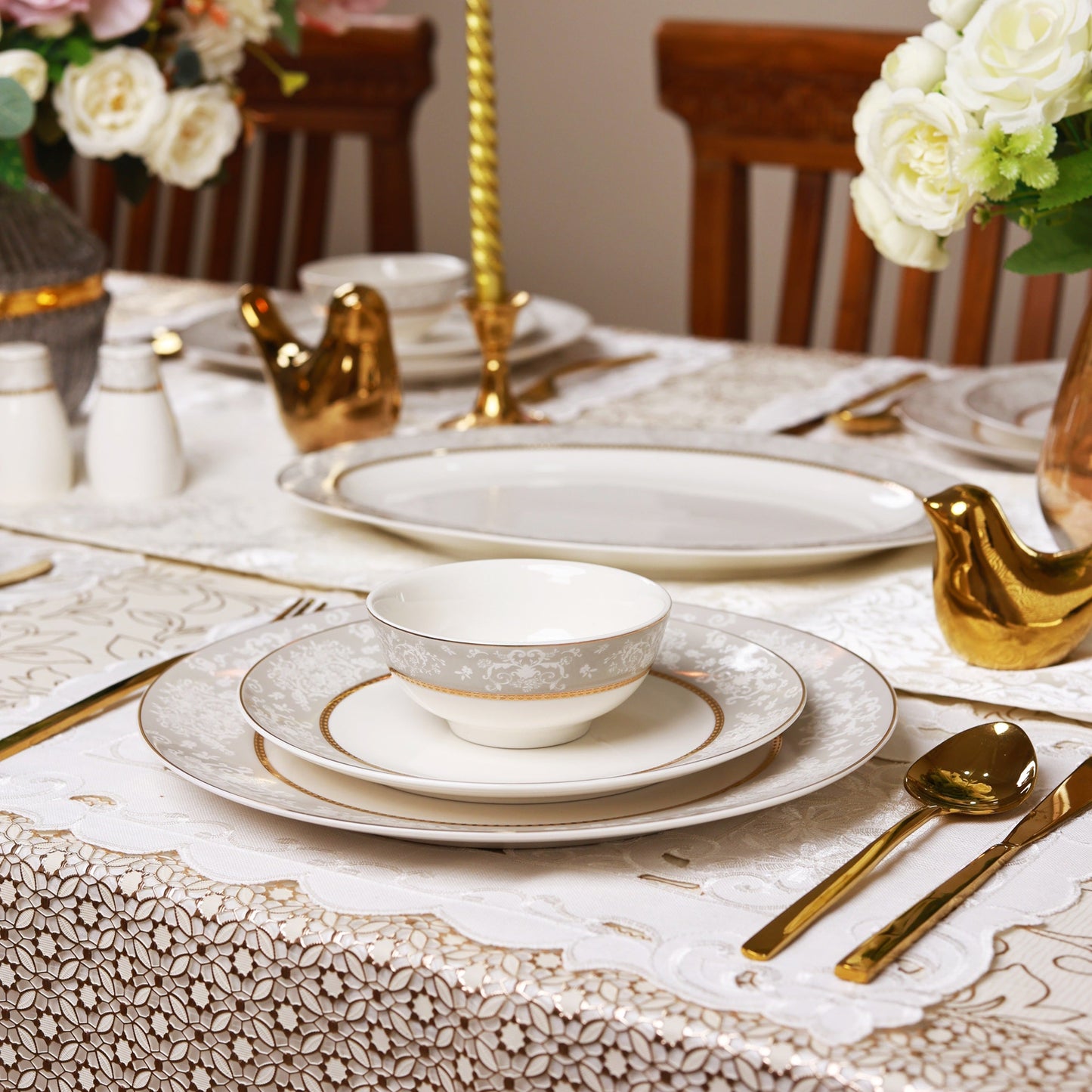 Fleur in Grey 37 Pcs Dinner Set