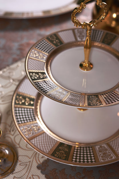 Emerald d'Or Two Tier Dessert Stand (Palace Collection, 24K Embossed Gold)