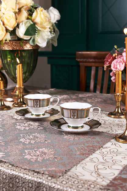 Emerald d'Or Cup and Saucer Set (Set of 6, Palace Collection, 24K Embossed Gold)
