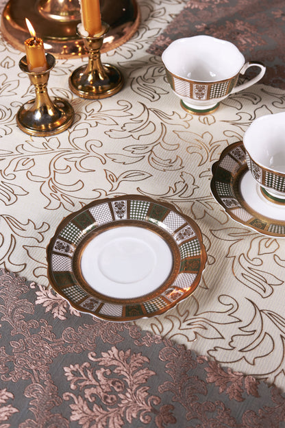 Emerald d'Or Cup and Saucer Set (Set of 6, Palace Collection, 24K Embossed Gold)