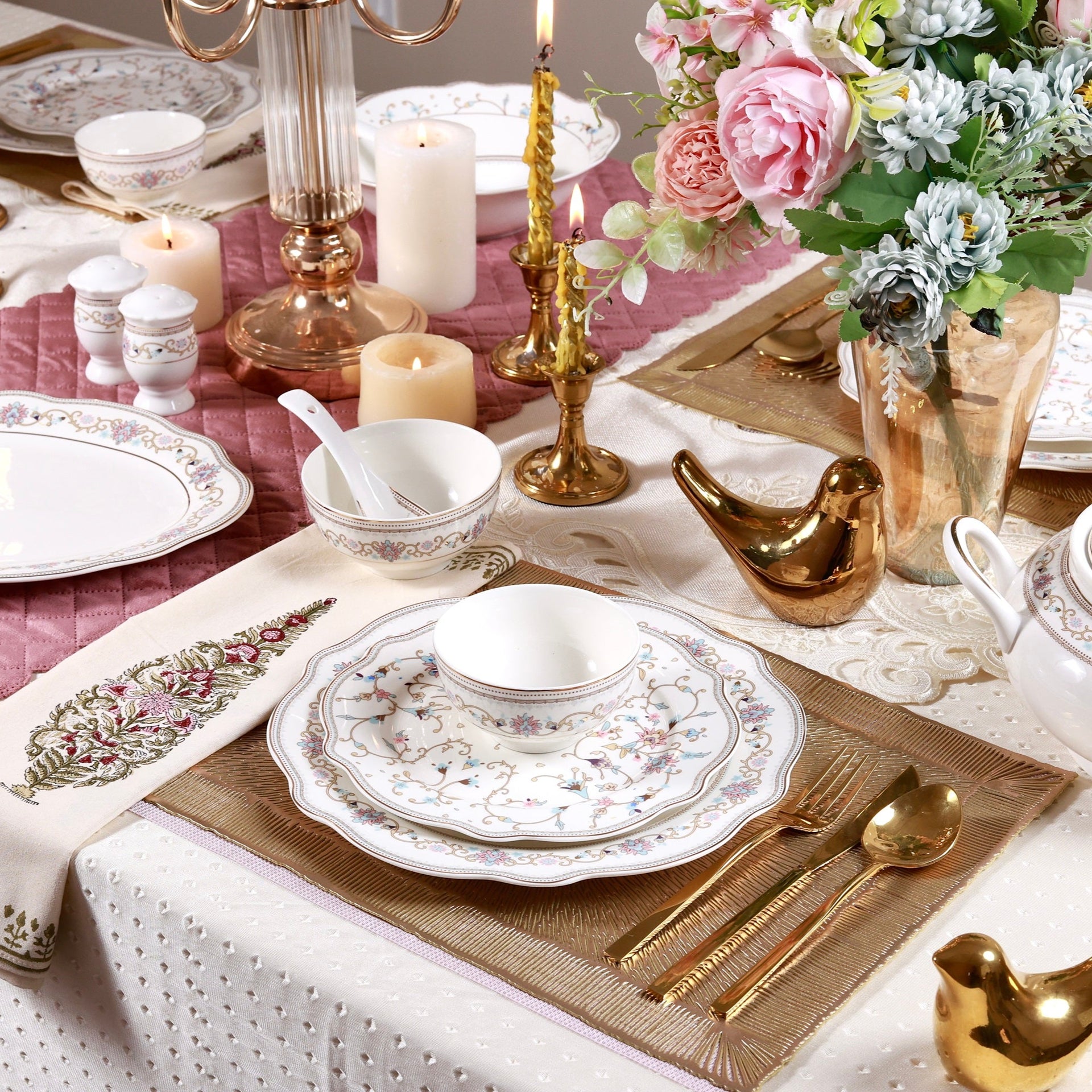 White Pattern 51 Pcs Dinner Set